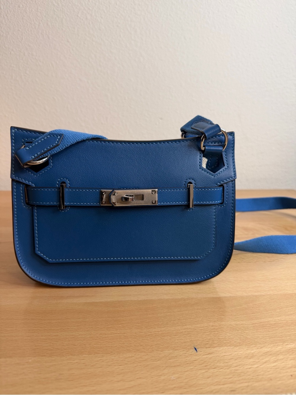 H Mini Jypsiere shoulder bag Bleu France Evercolor swift leather crossbody